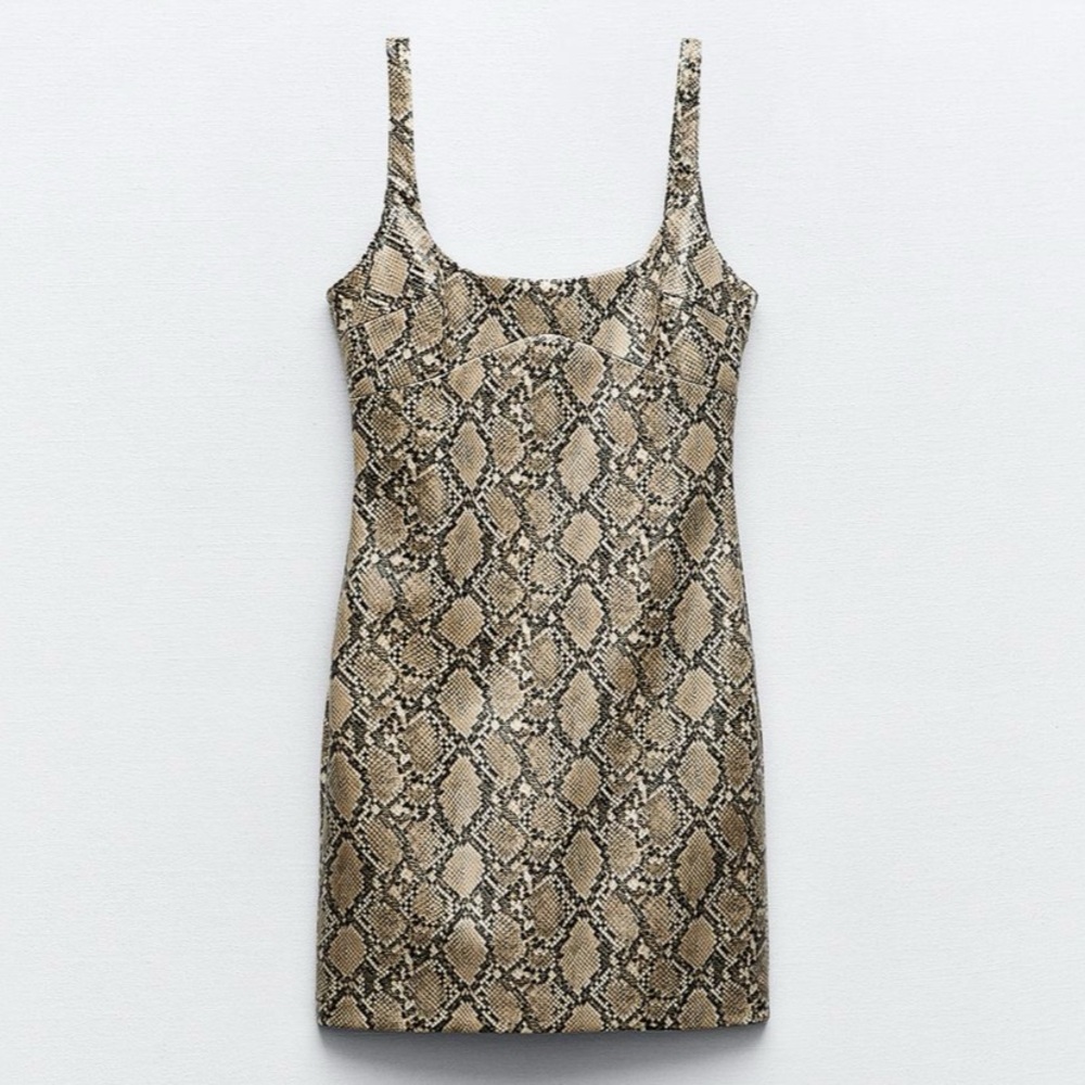 NWT ZARA FAUX LEATHER SNAKESKIN PRINT DRESS